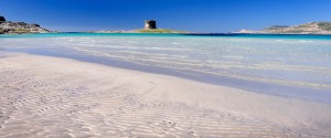 Vista della torre aragone dalla spiaggia de la Pelosa a Stintino