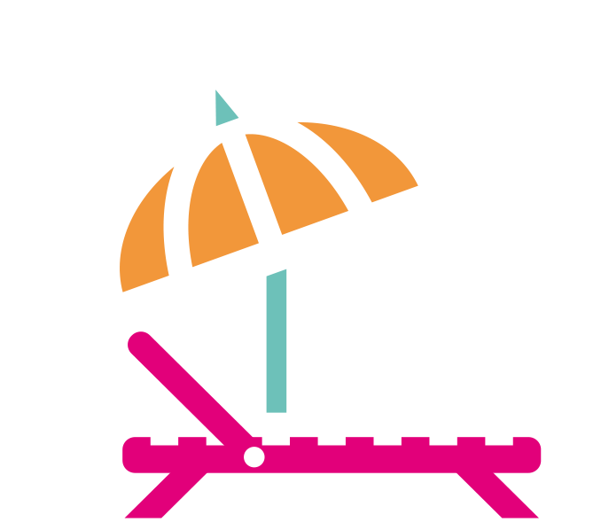 Icona sdraio con ombrellone sulla spiaggia