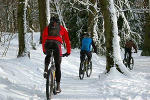 Mountain biking on the snow in Pila