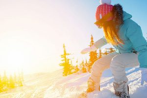 Snowboarding on the 70 km of slopes in Pila